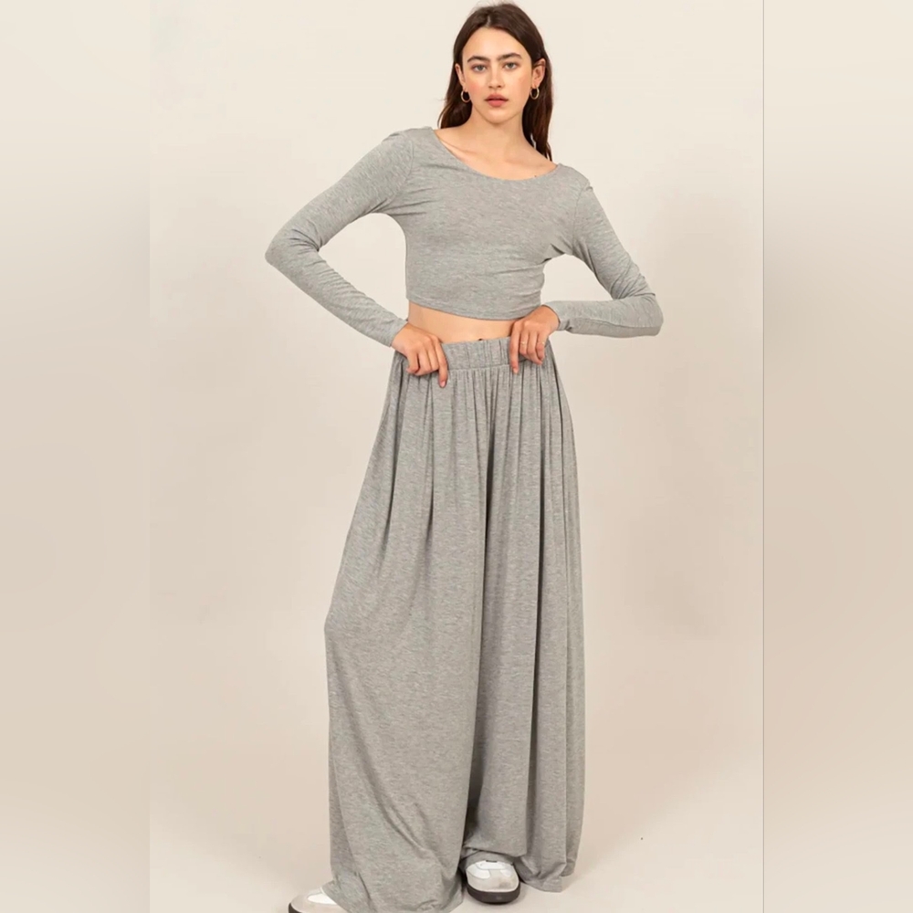 Grey Wide Leg Lounge Set